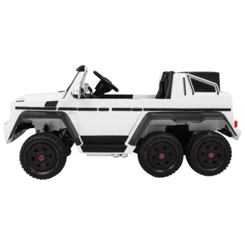 Auto Mercedes G63 6x6 dla dzieci Biały + 2 Pedały gazu + Regulacja siedzenia + Audio LED + Bagażnik + Kufer dla rodzica